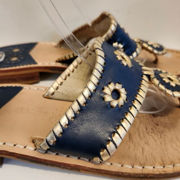 Jack Rogers "Navajo" Navy/Pewter Leather Whipstich Thong Sandals Sz.10 $138 - Picture 6 of 10